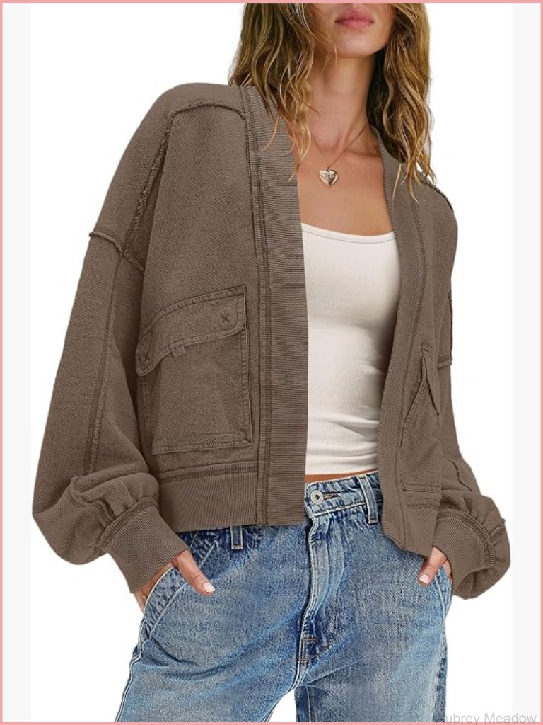 Oversized Open Front Sweatshirt Cardigan Long Sleeve With Pockets